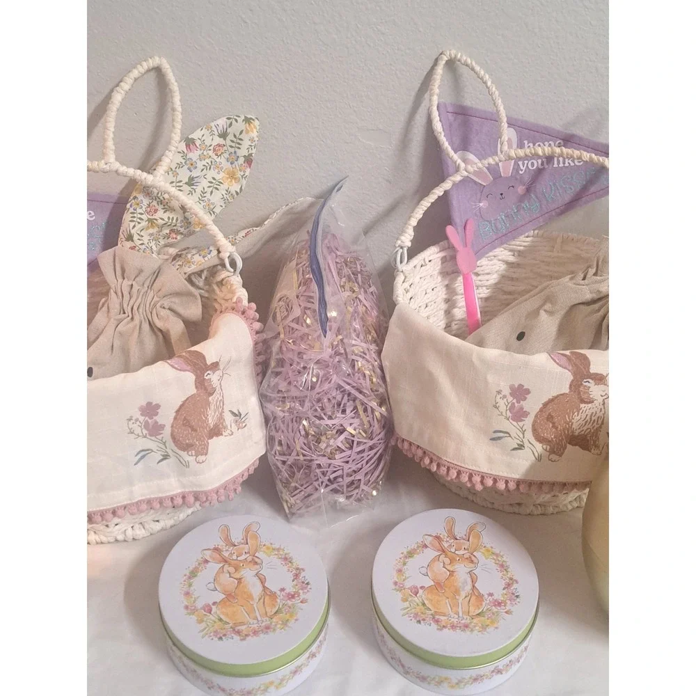 🐣 Easter Basket Set of 2 Bunny Baskets 🐰🥚 Eggs Grass Ready to Gift All NEW